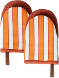 Folkulture Fall Oven Mitts, Striped Rust & White, Set of 2 - (5.75"x9") | 100% Cotton, Non Slip, Silicone, Cute Striped Mini Mits with Hanging Loop, Fall Kitchen Décor, Cooking Gifts, Baking