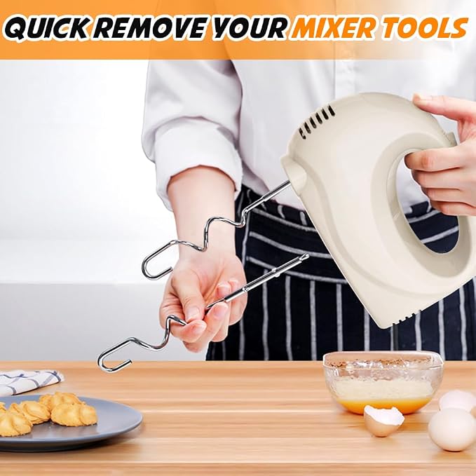 Showvigor Electric Hand Mixer with 5 Stainless Steel Whisks,5 Speed,Ivory | Portable Kitchen Mixer Electric Whisk, Food Beater for Whipping Mixing Cookies