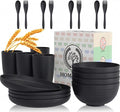 Wheat Straw Dinnerware Sets, Homienly 20pcs Unbreakable Microwave Dishwasher Safe Tableware Lightweight Bowls, Cups, Plates Set Reusable Dinner Plates Bowls set (Matte Black)