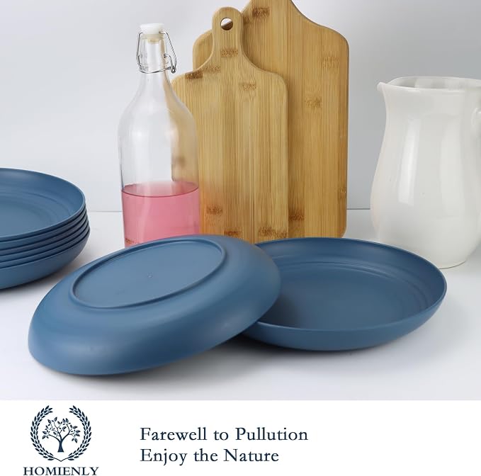 Dinner Plates Set, Alternative to Plastic Plates,Wheat Straw Plate Set of 8,Lightweight Microwave and Dishwasher Safe Plate,Unbreakable Salad Plates for Kitchen, Camping (Blue,10 inch)