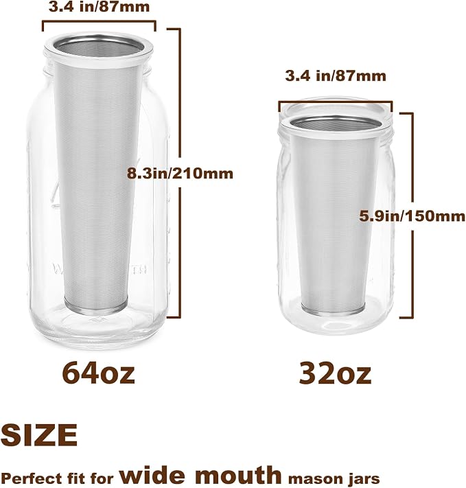 Cold Brew Coffee Filter for 32 OZ Wide Mouth Mason Jar, 304 Stainless Steel Strainer with Seal Ring for Iced Drinks, Sun Tea Infuser and Cold Brew Coffee Maker