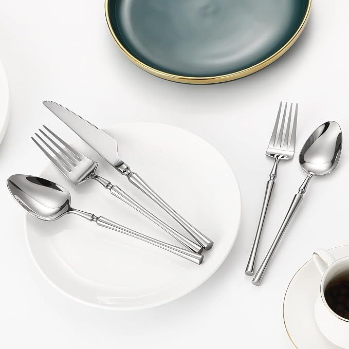 Lazycorner 30 Pcs Silverware Set Flatware Set 18/10 Stainless Steel Utensils Forks and Spoons Mirror Finish Cutlery Set for Restaurant Hotel Party Dishwasher Safe