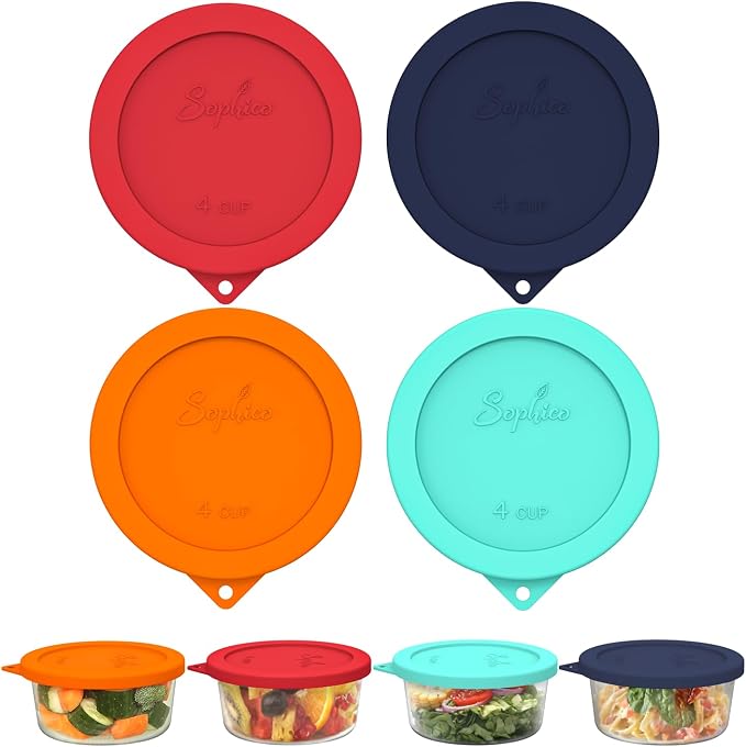 SOPHICO 4 Cup Silicone Lids Replacement for Pyrex & Anchor Hocking 7201-PC | Food Grade Silicone, Leakproof、Airtight Lids, Dishwasher Microwave Safe