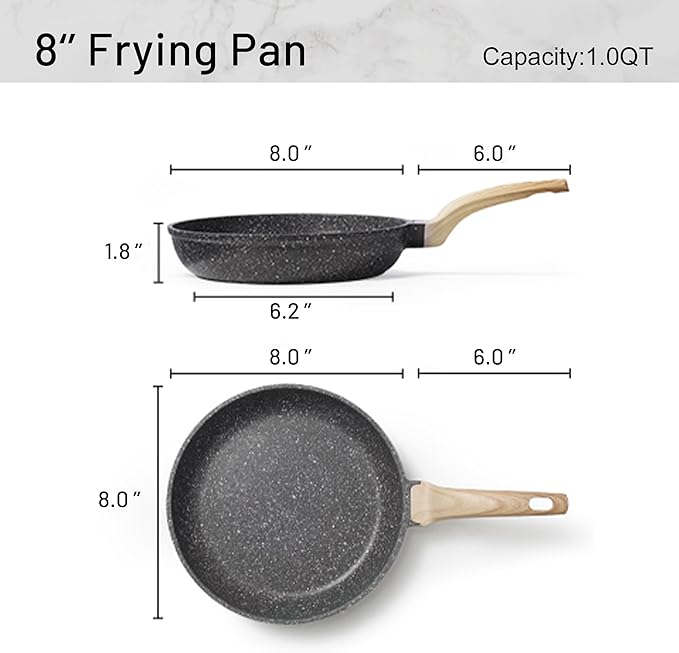 CAROTE Nonstick Frying Pan, 8 Inch Classic Granite Skillet | Kitchen Healthy Non Toxic Stone Cookware, Induction Compatible, Dishwasher & Oven Safe, PFOA Free