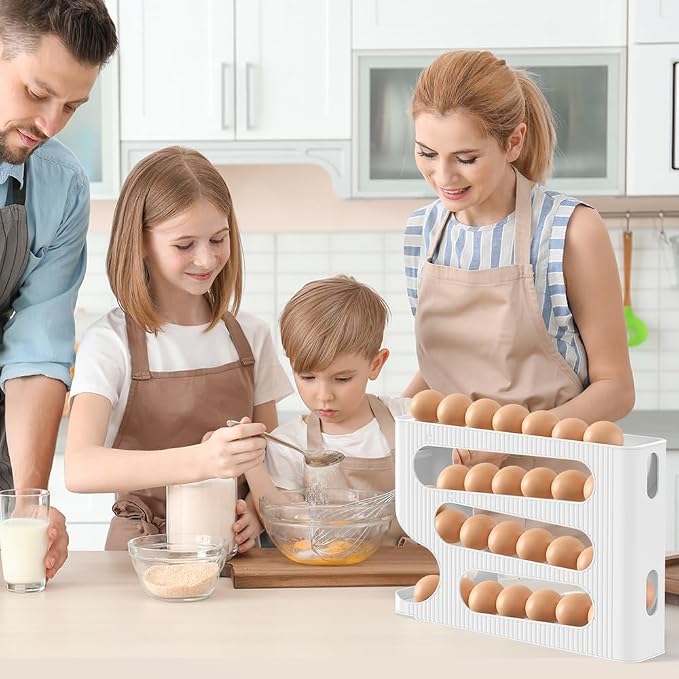 FIFO Egg Holder for Fridge, Egg Organizer for 28 Large Size Eggs | 1-Pack Auto Rolling Egg Dispenser for Refrigerator, Space-Saving Egg Roller/Container/Storage for Kitchen Countertop