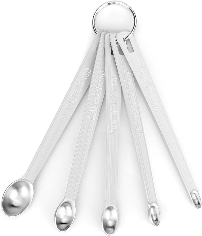 5pcs Mini Measuring Spoon Set, Heavy Duty Stainless Steel | Cooking Baking, Tablespoon Teaspoon for Dry or Liquid Ingredients, Fits in Spice Jar, 1/64 1/32 1/16 1/8 1/4 tsp