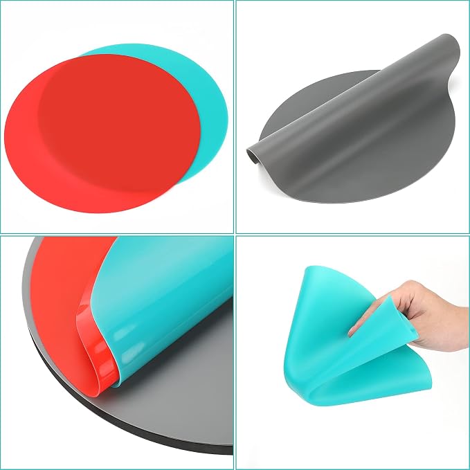 WIOR 4 Pack 12 Inch Silicone Microwave Mat, Round Non-Stick Heat Resistant Baking Mat Set, BPA-Free Multipurpose Turntable Oven Mat Hot Pad Pot Holder for Home Kitchen Restaurant Dining Table Trivet
