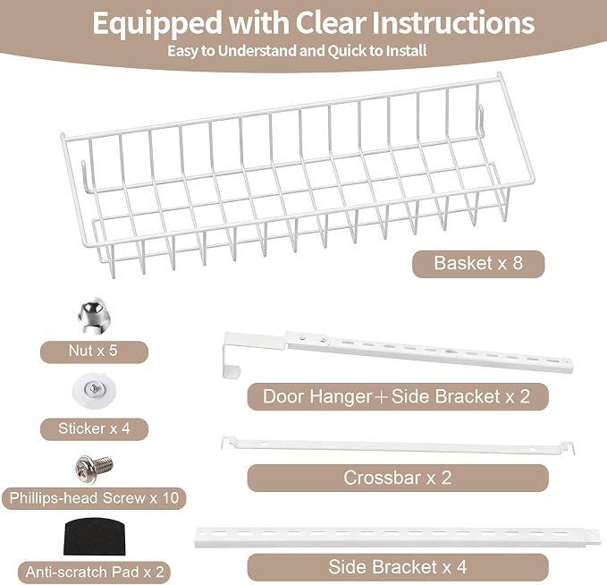 ElegantArray 8-Tier Pantry Door Organizer, White | Over The Door, Hanging Spice Rack Shelves, Kitchen & Bathroom Storage, Home Office & Laundry Room