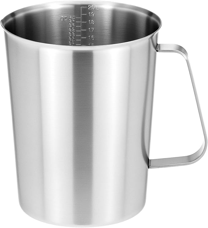 QWORK 304 Stainless Steel Measuring Cup 64 OZ with OZ/ML Graduations, 8 Cup Kitchen Mixing Pitcher, Precision Engraved Markings, Container for Baking and Frothing, 2 Liter