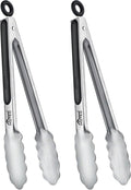 Hotec Stainless Steel Kitchen Tongs, Locking Metal Food Tongs for Cooking, Serving, BBQ, Grill & Air Fryer with Non-Slip Grip, Set of 2-9"