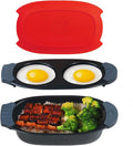 MKYSAIL Quick-Heat Microwave Egg Cooker and 33 OZ Microwave Grill Combo | 2-Piece Breakfast Maker Set for Grilling,Crisping,Bacon,Pancakes & Veggies,Dishwasher Safe,Non-Stick for RV, Dorm, Gift(Red)