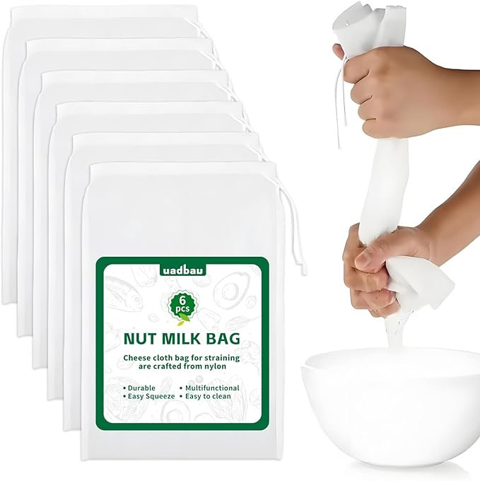 6 Pcs Nut Milk Bag 12 x 8 Inch Yogurt Strainer 200 Mesh Cheese Cloth Bag for Straining Reusable Fine Mesh Strainer for Filtering Yogurt Juice Coffee Tofu Tea Cheese