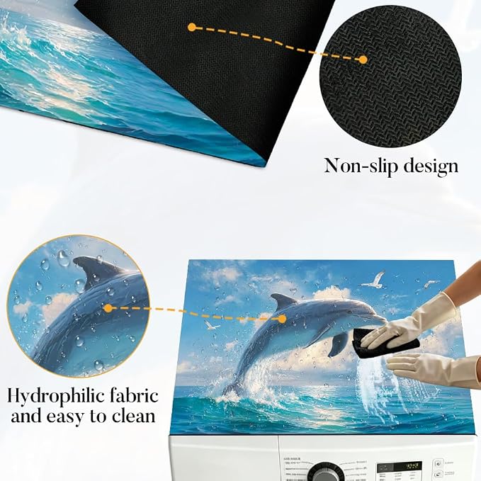 Jumping Dolphin Washer Dryer Top Cover Mat 28.35x20.47 in | Heat Resistant Cooktop Protector Mat with Non-Slip Backing, Scratch Protection and Countertop Drying Mat.
