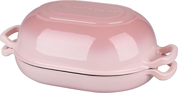 VORRINGARD Enameled Cast Iron Sourdough Bread Oven, Dutch Oven, Loaf Cast Iron Bread Pan for Homemade Bread Baking, Meatloaf Pan with Lid, 7QT, Pink