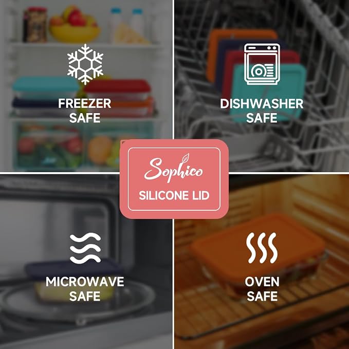 SOPHICO 3 Cup Rectangle Silicone Replacement Lids for Pyrex 7210-PC Glass | Food Grade Silicone, Leakproof、Airtight Lids, Dishwasher Microwave Safe