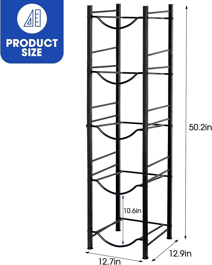 Klvied 5-Tier 5 Gallon Jug Rack, Heavy Duty | For 5 gal cooler jugs, kitchen/office/living room, floor standing, holds 5 bottles