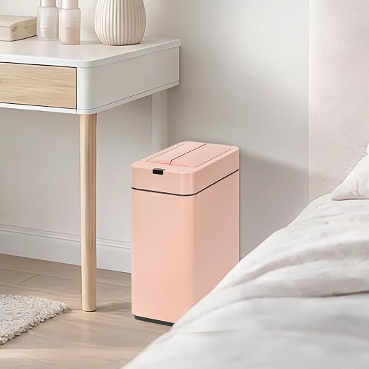 SYNCVIBE Slim Bathroom Trash Can, 2.6 Gallon, Butterfly Sensor Lid, Pink | Stainless Steel Garbage Can, Automatic Trash Bin, IPX5 Waterproof Wastebasket for Under Counter and Small Spaces