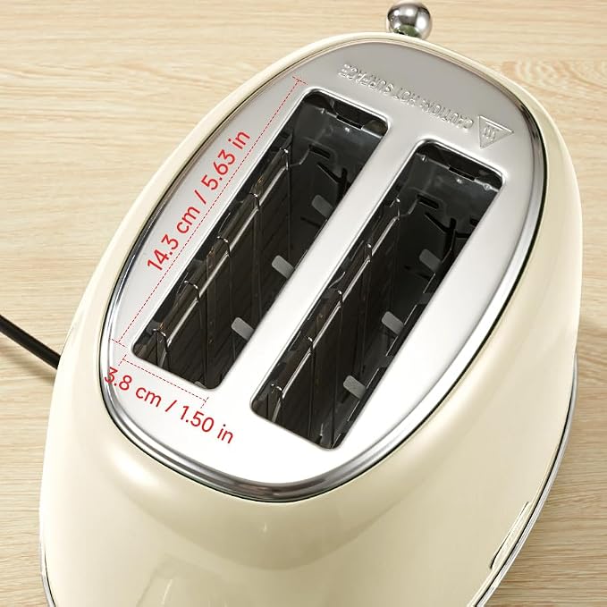 Wiltal Toaster Retro 2 Slice, Vintage White Toaster with Lid, with Bread Attachment, Preheat, Defrost And Cancel Functions, 6 Browning Levels (Beige)