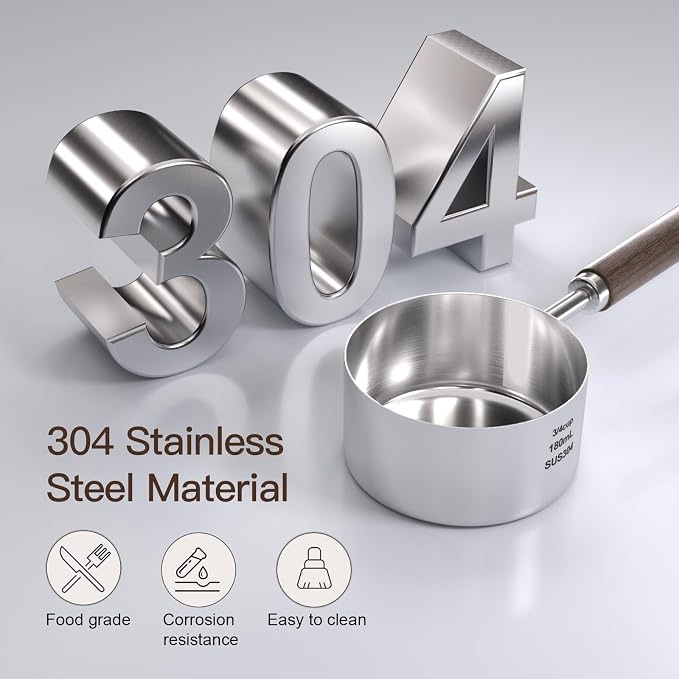 Dog-Cat Food Scoop Measuring-Cup - 3/4 Cup (6 Oz),304 stainless steels,Black walnut long handle