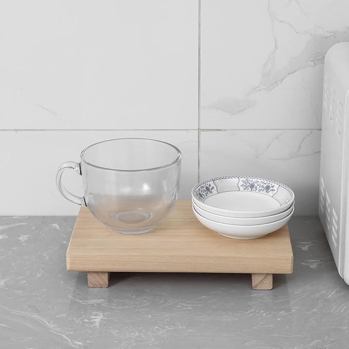 Wood Bathroom Tray Farmhouse Decor Kitchen Soap Holder, 9"x6" Burlywood | Waterproof, Lightweight, Easy Clean, Small Wooden Riser Pedestal Stand Accessories for Office Desk, Vanity, Counter, Sink