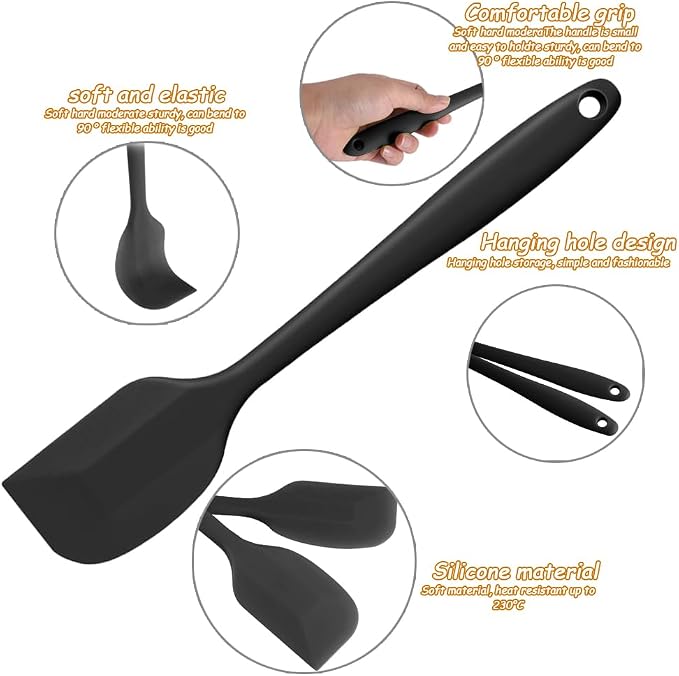 4 PCS Silicone Spatula,Rubber Spatula with Stainless Steel Core11 Inch Non-scratch Baking Cooking 8Inch Spatula Set Flexible Heat Resistant (Black)