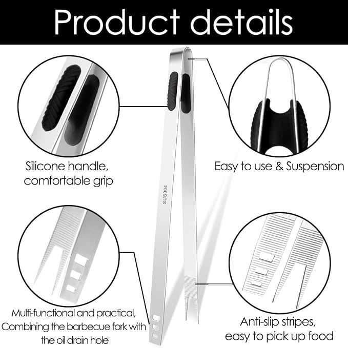Gutsdoor 12-Inch Professional Kitchen Tweezers Stainless Steel Grill Tongs for BBQ, Grilling, Camping and Home Cooking Multi-Use Precision Cooking Tweezers for Outdoor Grill & Home Kitchens