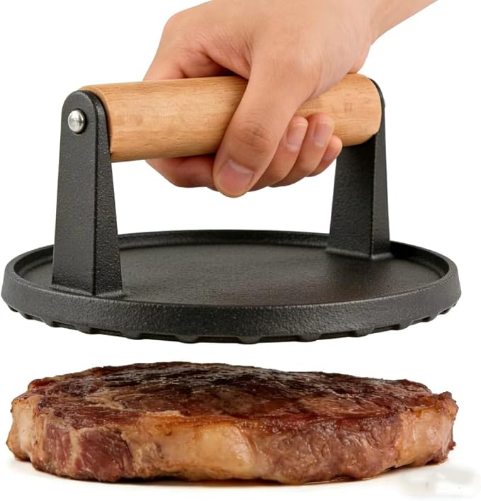 Barbecue Tools Burger Press 6.8"Round Heavy Duty Cast Iron Hamburger press Patty MakerGifts for Man And Dads Who Love Barbecue (6.8")