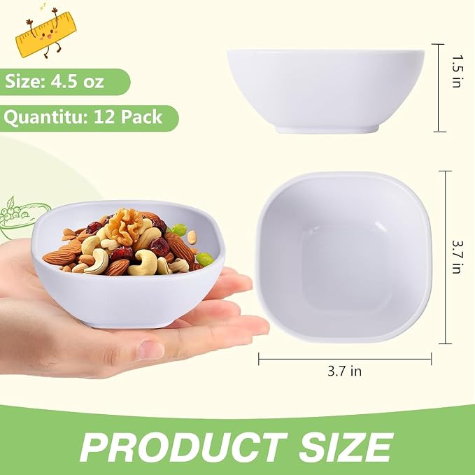 SHECIPIN 12 Pack Mini Square Dinnerware Bowls for Kids 4.5 OZ Unbreakable Wheat Straw Dipping Bowls, Nuts, Candy, or Dips(Multicolor)
