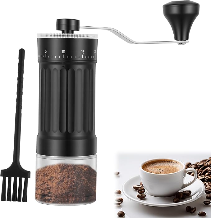 Manual Coffee Grinder with Conical Burr, 40 Adjustable Settings, 30g Capacity, Portable for Espresso, French Press, Travel, Camping, Office & Home Use
