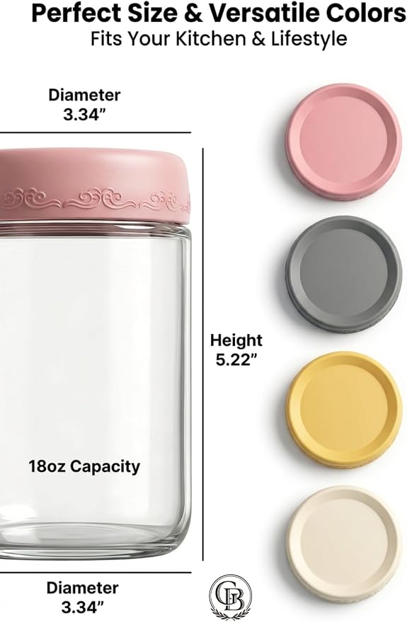 16 oz 4-Pack Overnight Oats Containers with Lids | Glass jars with Airtight Lids, Wide mouth Mason jars, Leakproof and Reusable Food Storage Jars (4-2)