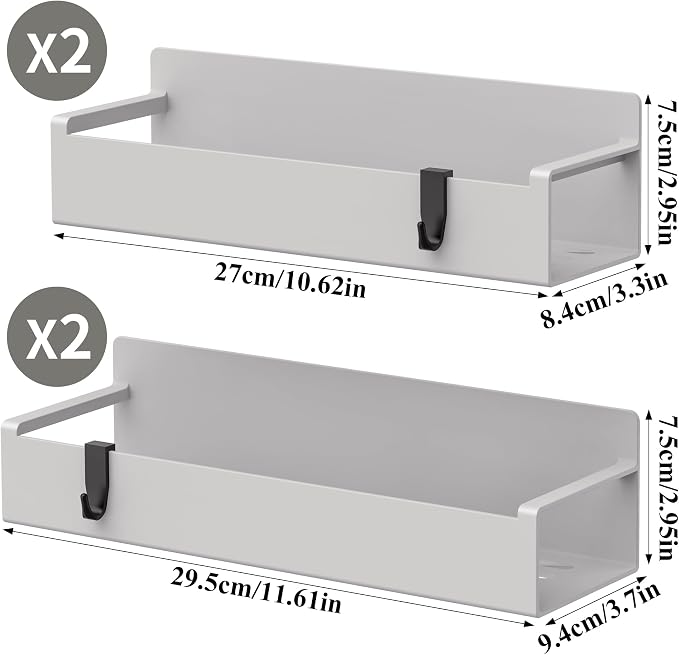 4 Pack Magnetic Spice Rack Organizer for Refrigerator and Oven, Light Grey Fridge Organizers and Storage for Kitchen