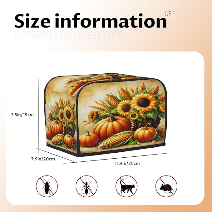 2 Slice Toaster Cover Autumn Fall Sunflower Pumpkin Toaster Covers Two Slice Wide Slot Waterproof and Dustproof Covers for Wide Slot Toasters and Small Appliances Kitchen Decor Gifts