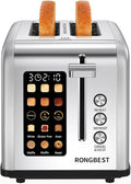 2 Slice Touch Screen Toaster with Wide Slots Stainless Steel Toasters for Family Breakfast, Even Toasting for Bagels & Bread, Reheat & Defrost, Easy Removable Crumb Tray, Silver