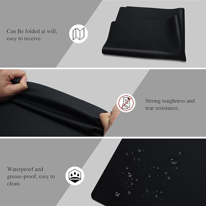 2Pcs Black Silicone Placemats, 15.7"x 11.8" - Kitchen Counter & Baking Silicone Mats