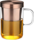 ecooe Tea Infuser Mug 16.9oz Glass Tea Cup with Removable Stainless Steel Infuser and Lid, Clear Glass Tea Cup 500ml Teacup for Loose Leaf Tea, Birthday for Parents Dad Mum Friends (Bronze) | 500ml, Clear Glass Tea Cup, with Stainless Steel Infuser/Lid...