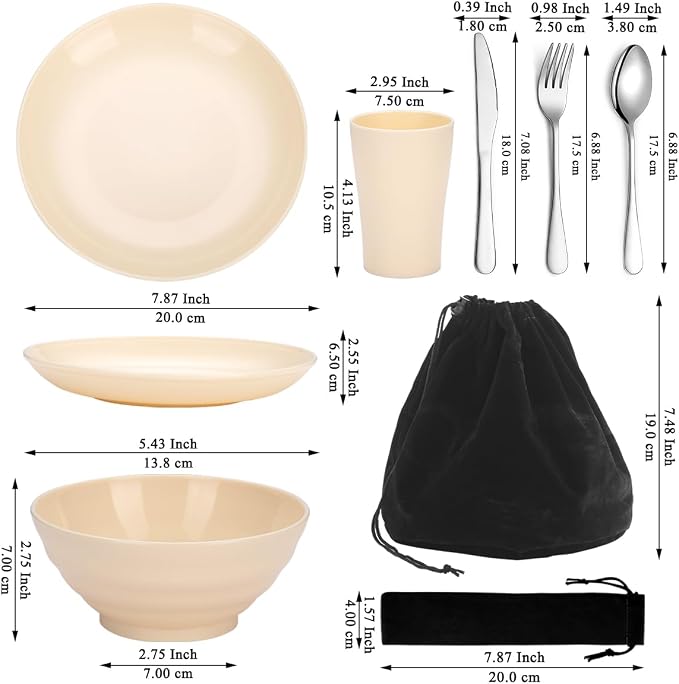 Kyraton Camping Utensils - Travel & Picnic Mess Kit, Silverware Set Includes Knife, Spoon, Fork, Cup, Bowl, Plate - Camping Essentials for 2