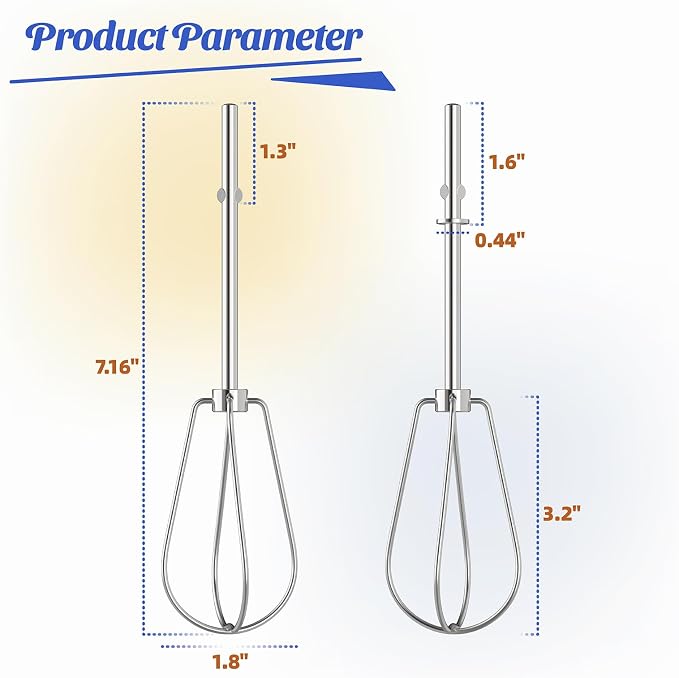 Hand Mixer Beaters for KitchenAid, Fits W10490648 KHM2B, 2 Pack | Stainless steel turbo beaters, fits KitchenAid KHM2B KHM3 KHM5 KHM7 KHM9 series hand mixers, replaces W10240913 AP5644233