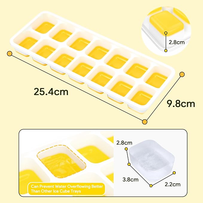 Ice Cube Trays 4 Pack, Airabc Silicone Ice Cube Trays with Removable Lid, Easy-Release Flexible 14-cube Ice Trays, LFGB Certified and BPA Free, Stackable Ice Trays with Covers for Cocktail, Freezer