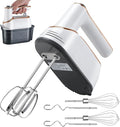 Hand Mixer, 5-Speed Electric with Turbo Boost, White, Copper Motor, 400W, Dishwasher-Safe Attachments for Baking, Whipping, Dough