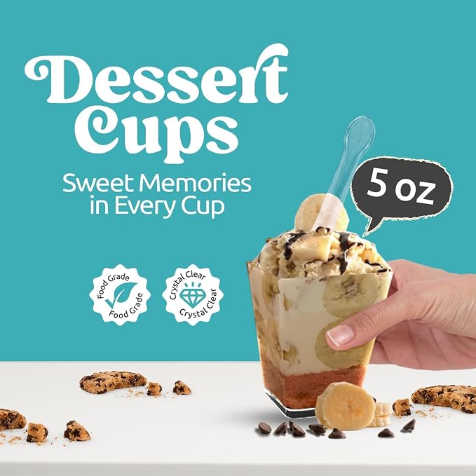 20 Pack 5 oz Dessert Cups with Lids and Spoons, Plastic Parfait | 60 pcs serves 20; disposable clear mini party set for mousse, tiramisu, pudding, appetizer, salad, yogurt, cake, wedding
