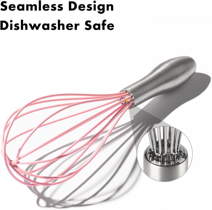 OYV 10-Inch Pink Silicone Whisk, Non-Scratch, 18/10 Stainless Steel Handle | 480°F Heat Resistant, BPA-Free Silicone, Sealed Waterproof Handle, Nonstick-Safe, Dishwasher Safe