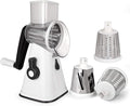 Manual Rotary Cheese Grater, Potato Slicer Cutter Hand Crank, Kitchen Mandoline Vegetable Shredder, with 3 Interchangeable Blades (White)