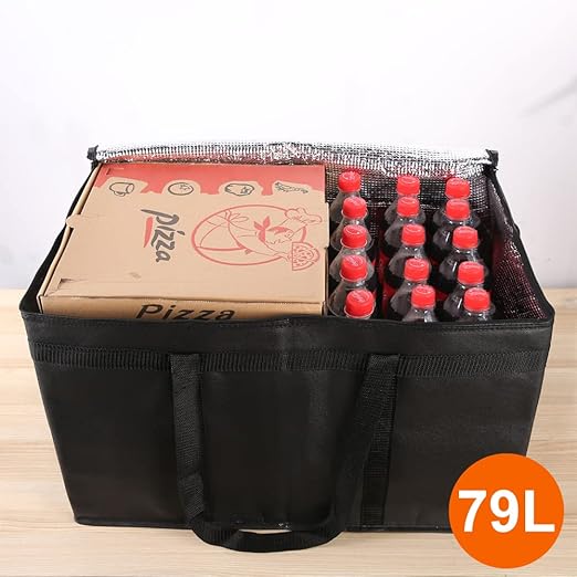 Bodaon 5-Pack Insulated Food Delivery Bag for Hot and Cold Meal, XXX-Large, Grocery Tote Insulation Bag for Catering, Pizza Warmer, Black | Hot/Cold Meal Tote Insulation, Catering Pizza Warmer, Commercial Heavy Duty Reusable Transport Carrier for Rides...