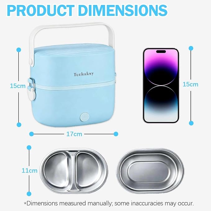 Electric Cooking Lunch Box, 270W Portable Food Warmer | 33.8 Oz, 304 Stainless Steel Inner Double-layer Design, Cool-touch Handle, One-key Start, for Office Dorm Camping