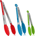 Walfos Silicone Tongs for Cooking - Heat Resistant kitchen tongs for Salad,Cooking, Grilling,Stainless Steel and BPA Free Silicone Tips set of 3 (7" 9" and 12 inch)