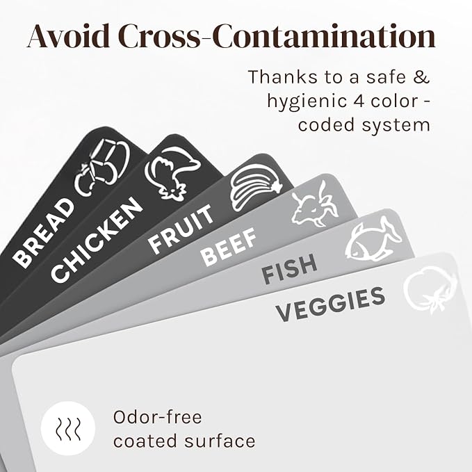Cooler Kitchen Extra Thick Flexible Cutting Mat Set With Food Icons & EZ-Grip Back (Set Of 4 Mats) - Flexible Cutting Boards for Kitchen - Flexible Plastic Cutting Board Set (Black and White)…