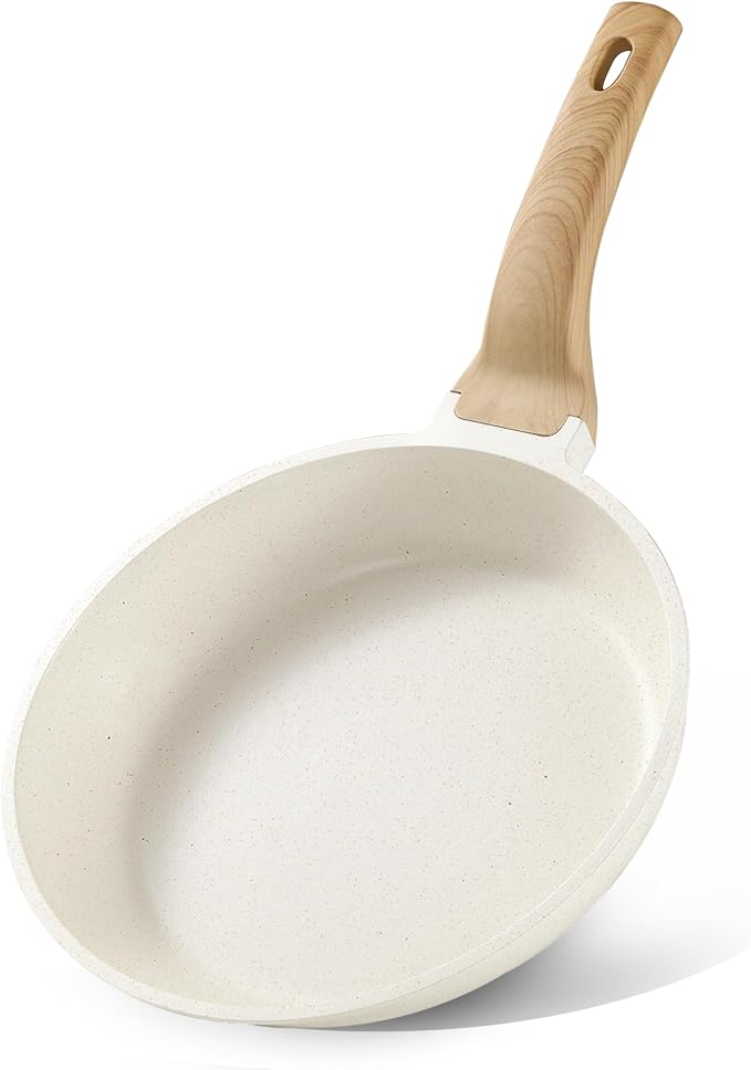 CAROTE10 Inch Non Stick Cream White Frying Pan, PFOA-Free | Healthy Non Toxic Granite Kitchen Cookware, All Stovetops Compatible Skillet with Heat-Resistant Handle