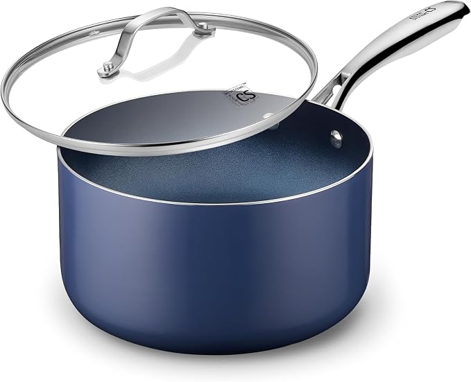 KOCH SYSTEME CS 4 QT Saucepan with Lid, 4 Quart Nonstick Ceramic Sauce pan with Stainless Steel Handle, Non-Toxic Cooking Pot, Induction Pot, Oven Safe, Compatible for All Stove Top, Gradient Blue