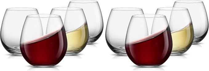 JoyJolt Spirits Stemless Wine Glasses for Red or White Wine (Set of 4)-15-Ounces (Pack of 2)