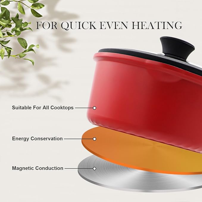 2 Qt Saucepan with Lid, Non Stick Sauce Pan with Lid, Milk Pot & Sauce Pot & Small Saucepan with Pour Spout, Detachable Handle Milk Pan, Mini Cooking Pot Induction Compatible, Oven Safe | Milk pan with removable handle. Suitable for all types of cooker...